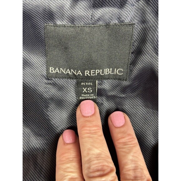 Banana Republic Melton Wool Coat Navy Blue Red Windowpane Plaid Petite XS XSP - Picture 3 of 11